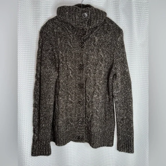Women’s L.L. Bean wool blend brown knit buttoned Cardigan size Large - Picture 1 of 10